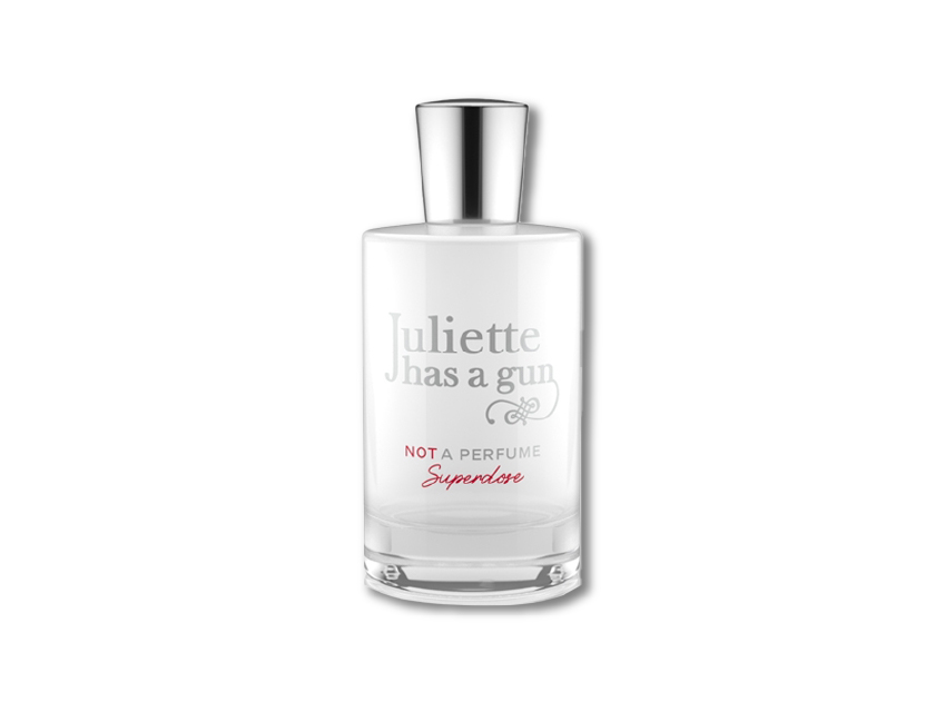 bottle of not a perfume superdose by juliette has a gun