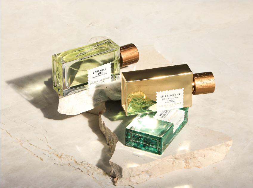 three bottles of perfume from goldfield and banks