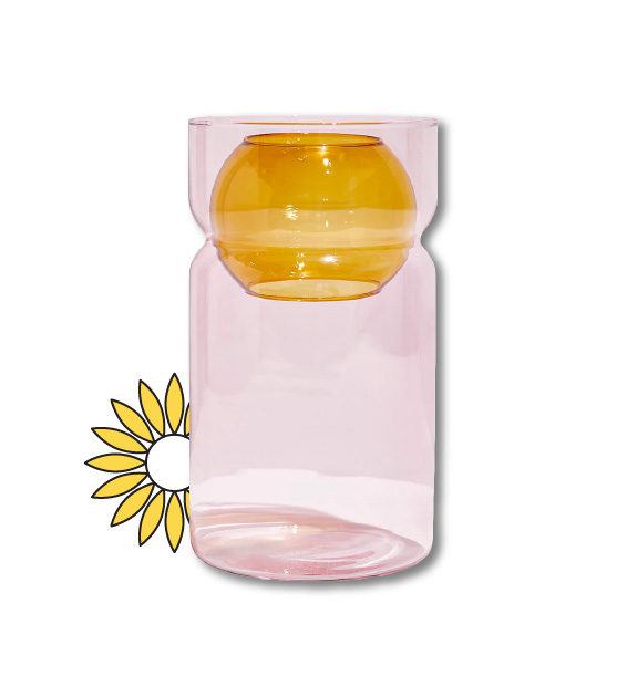 balance vase in pink and amber by fazeek with illustration of a flower