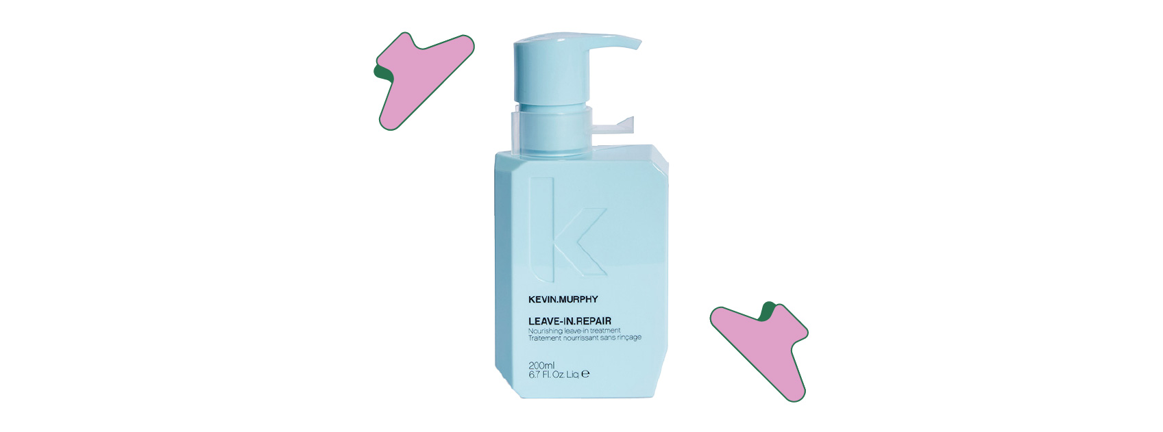 bottle of leave-in repair by kevin murphy with an illustration of hair clips