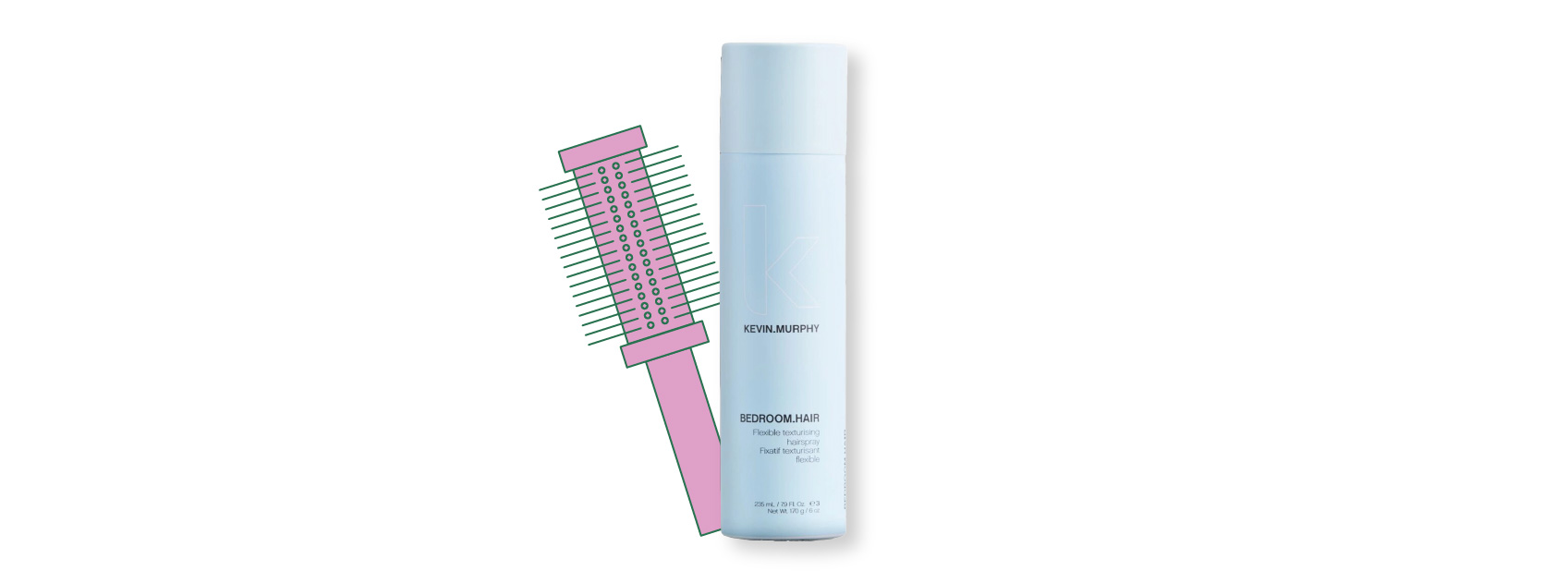 bottle of bedroom hair by kevin murphy with an illustration of a hairbrush