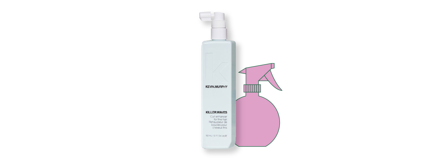bottle of killer waves by kevin murphy with an illustration of a spray bottle