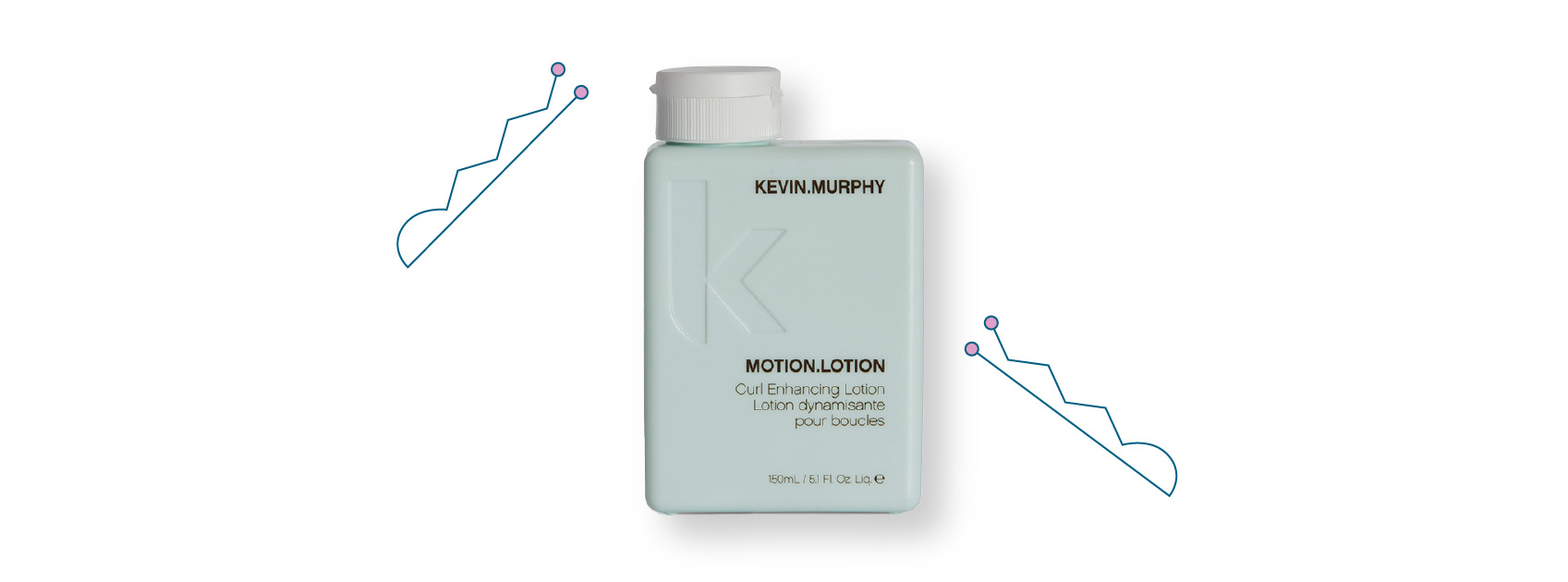 bottle of motion lotion by kevin murphy with illustrations of hair pins