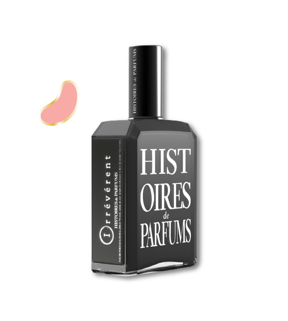 bottle of en aparte irreverent by histoires de parfums with illustrations of sweets