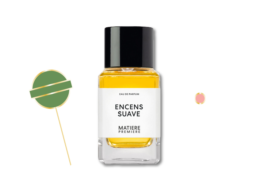 bottle of encens suave by matiere premiere with illustrations of sweets