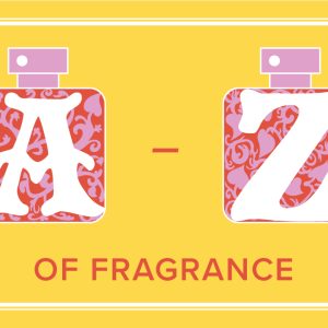 a-z of fragrance with a and z in perfume bottles illustrations