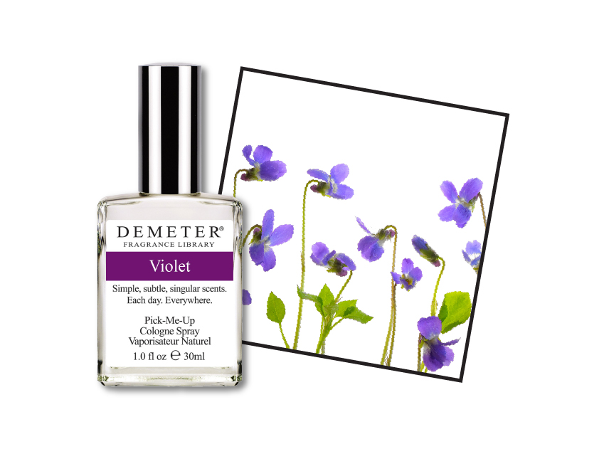 bottle of violet by demeter with a photo of violets