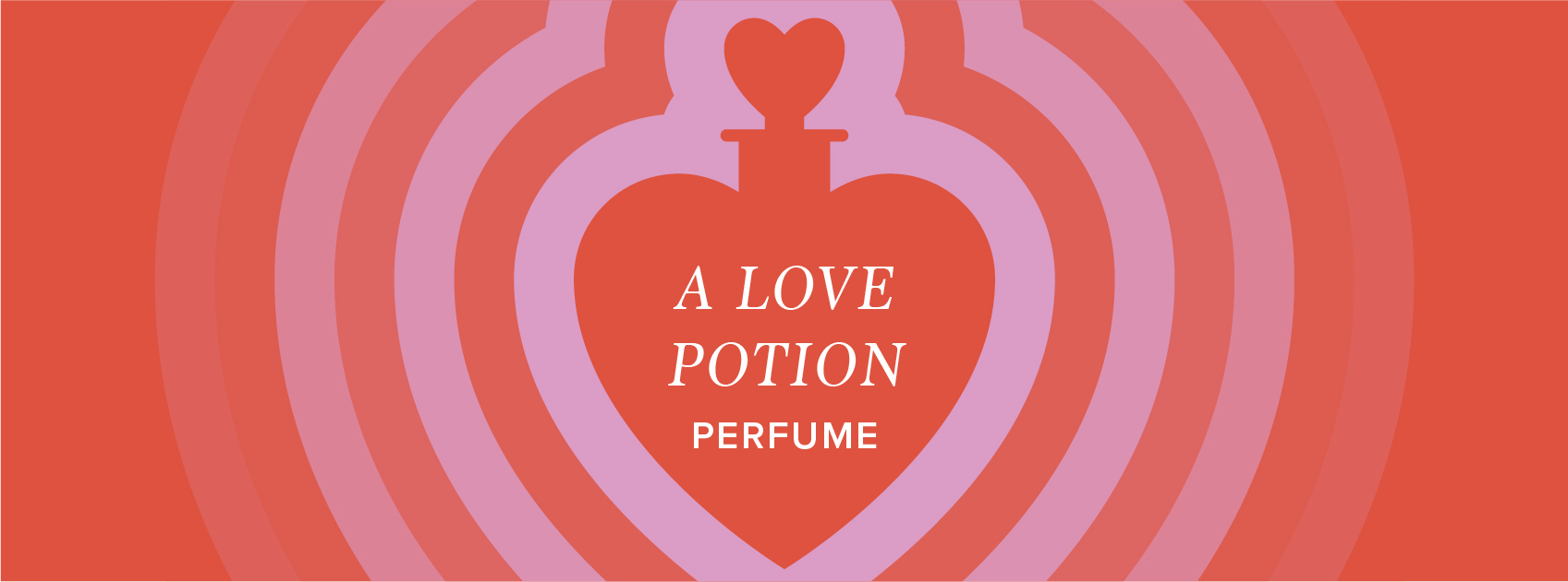 title a love potion perfume in red and pink heart potions