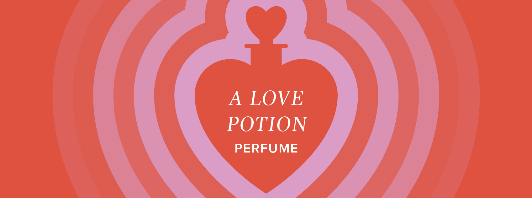 title a love potion perfume in red and pink heart potions