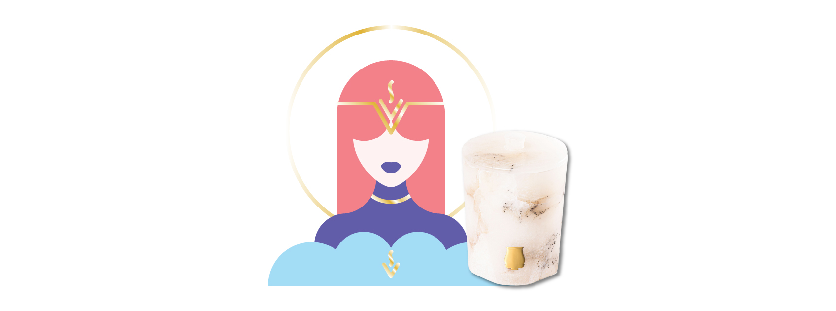 vesta alabaster candle by cire trudon with an illustration of vesta the goddess