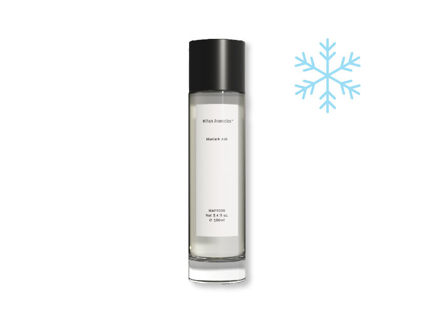 bottle of munlark ash by mihan aromatics with a snowflake