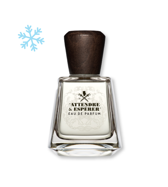 bottle of attendre esperer by p frapin and cie with a snowflake