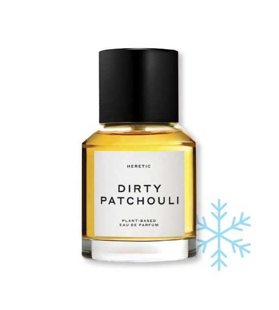 bottle of dirty patchouli by heretic parfum with a snowflake