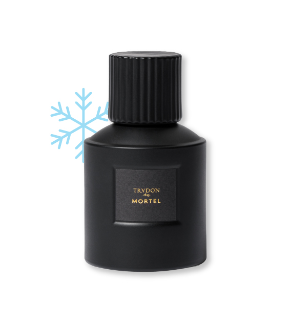 bottle of mortel noir by trudon with a snowflake