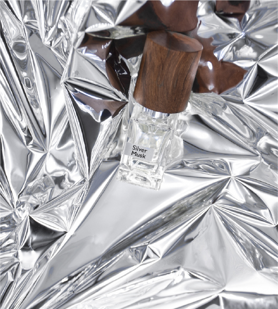 bottle of silver musk by nasomatto in silver foil