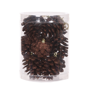 2025 Christmas -12 Pk Brown Glitter Pinecone Ornaments