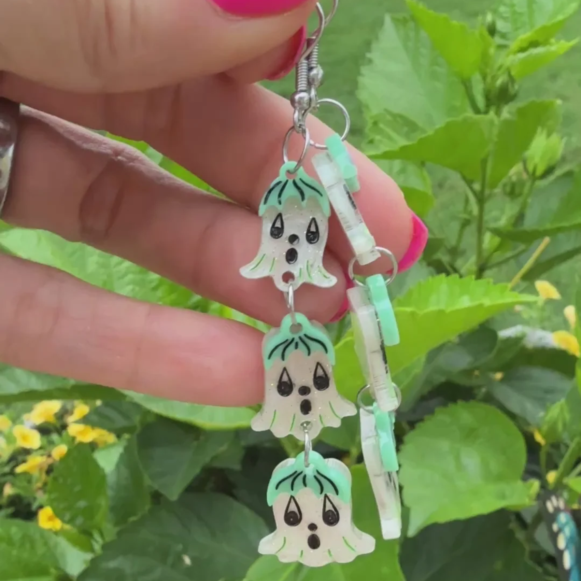 Ghostie Garden Dangle Bell Earrings - Image 2